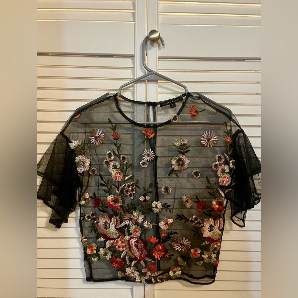 Haute Monde Sheer Black Floral Top- S